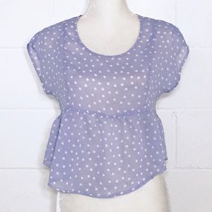 Woman's Fashion Sheer Blouse Polka Dot Purple SZ S